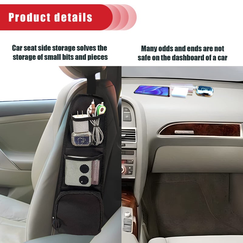 QUICTO 2PCS Car Seat Storage Hanging Bag  Multi-Pocket Seat Side Organizer  Multifunctional Mesh Net Pocket  Can Hold Mobile Phone  Wallet  Glasses  Suitable for Cars  SUVs  Trucks - Image 4